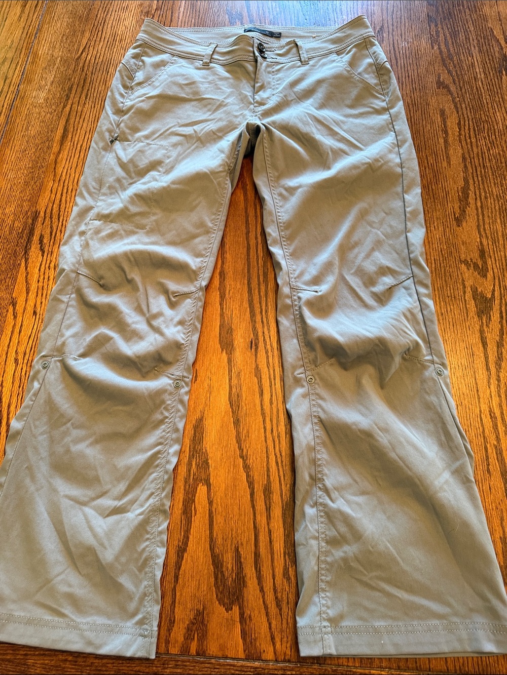 Prana granola Stretch Hiking Pants Roll Tab Convertible Capri Trail Size 10 Shor